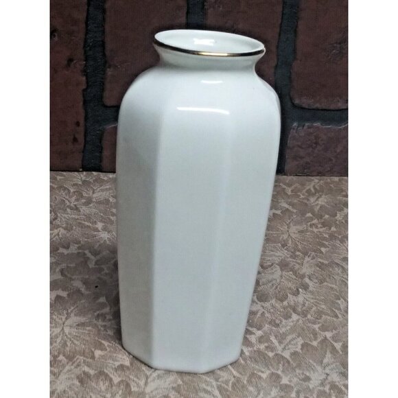 VINTAGE Fine China Bud Vase FLORAL Ivory Pink 6" MADE IN JAPAN Octagon gold trim - Picture 7 of 10